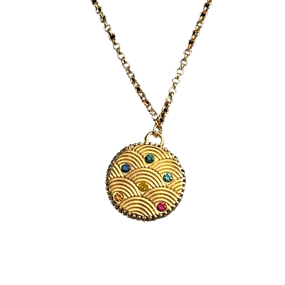 Kurt Geiger Gold-Tone Multicolor Crystal Disc Pendant Necklace - Picture 2 of 4